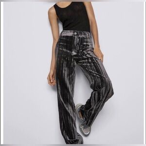 Zara Gray Crushed Velvet Pants